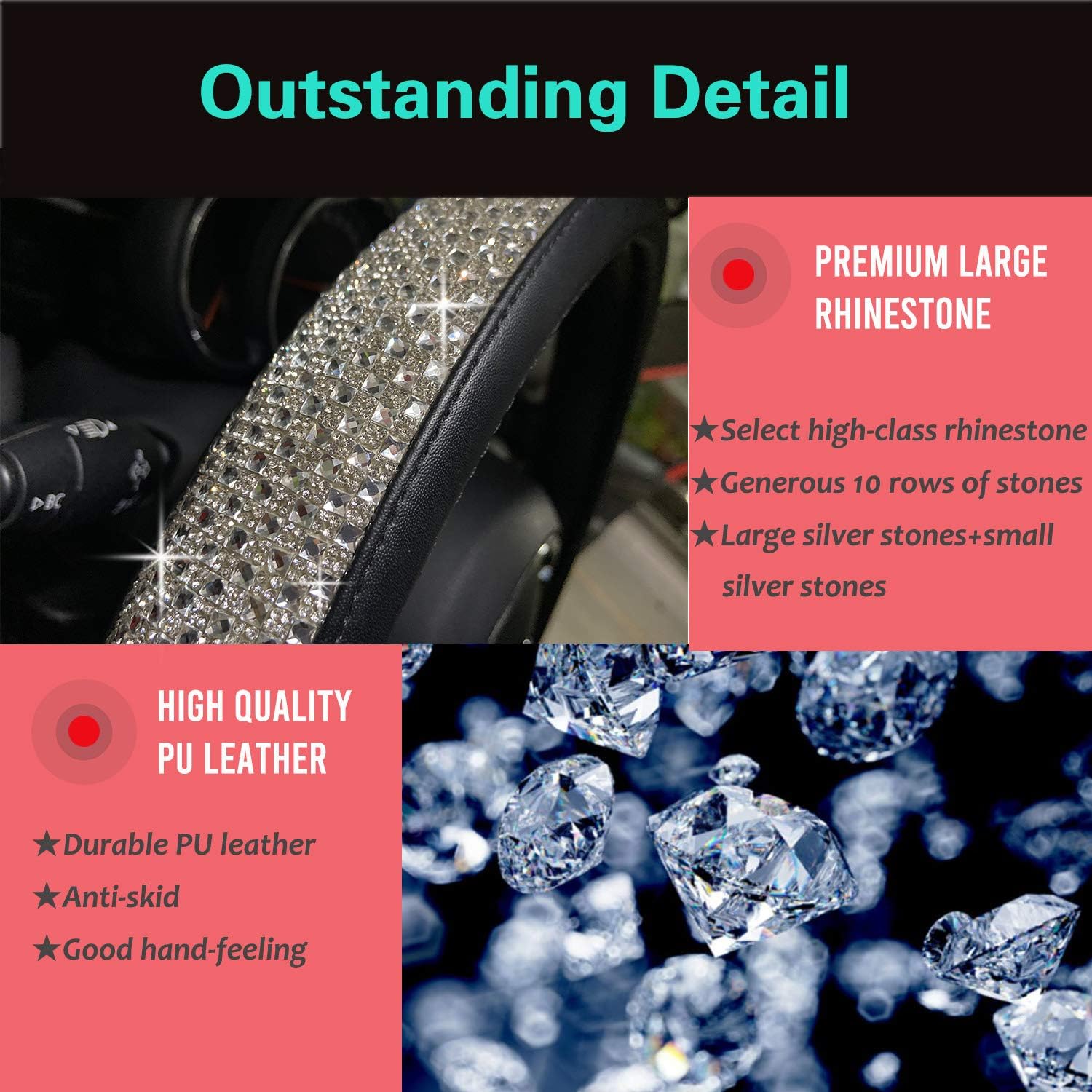 b08kzq12np 2 Bling Bling Comfy Steering Wheel Cover Universal 15 Inch (Silver)
