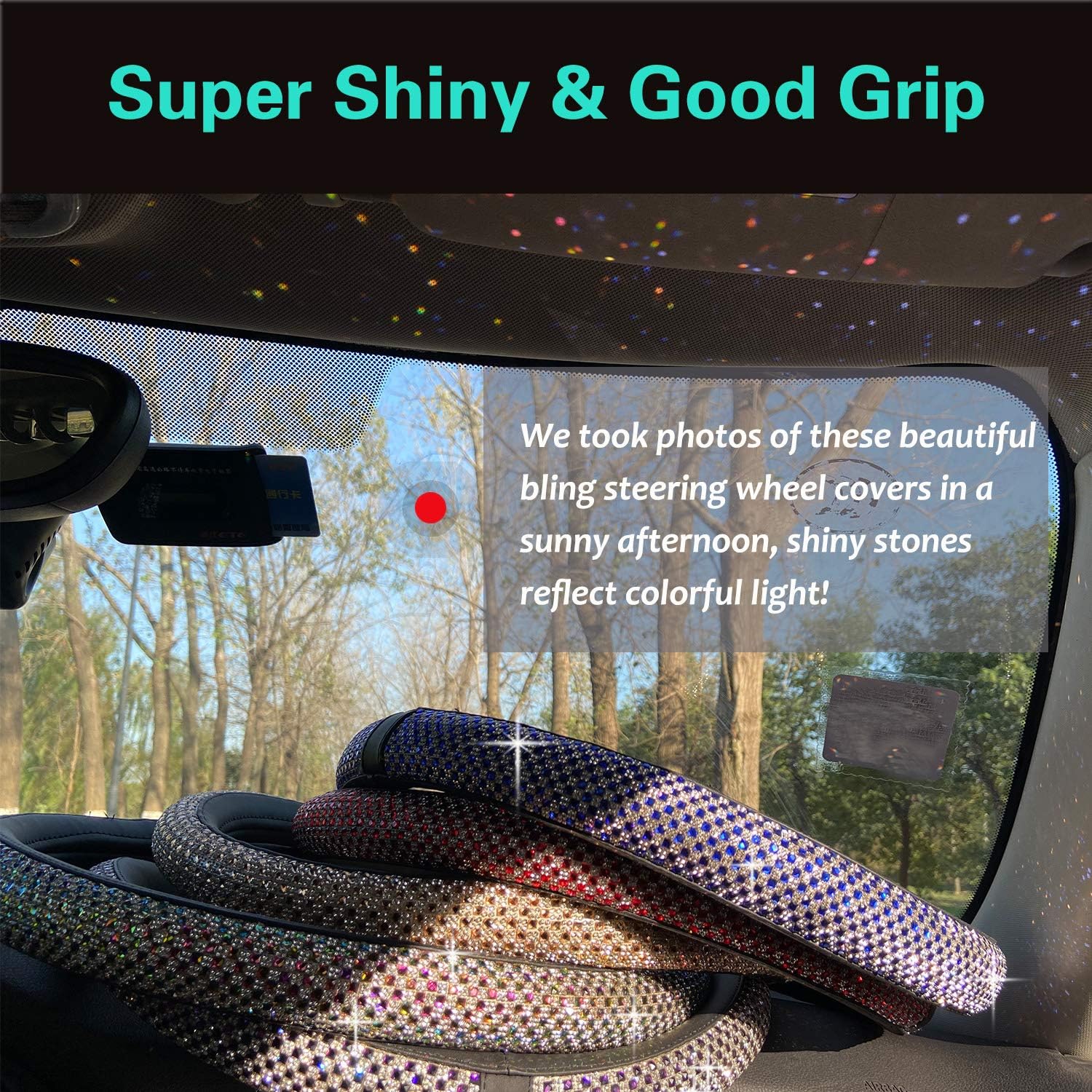 b08kzq12np 3 Bling Bling Comfy Steering Wheel Cover Universal 15 Inch (Silver)