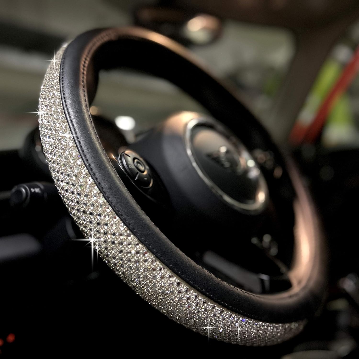 b08kzq12np 6 Bling Bling Comfy Steering Wheel Cover Universal 15 Inch (Silver)