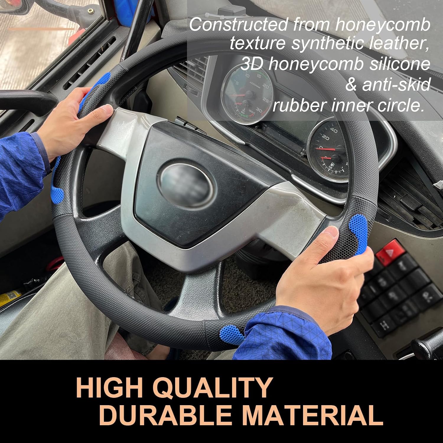 b0c3pxldcv 2 XL Comfy Grip Steering Wheel Cover for Semi Truck 18 Inch (Blue)