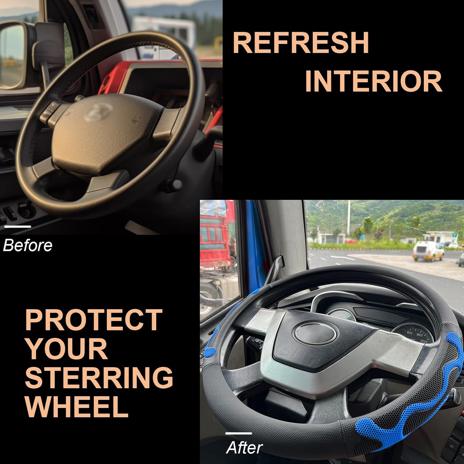 b0c3pxldcv 3 XL Comfy Grip Steering Wheel Cover for Semi Truck 18 Inch (Blue)