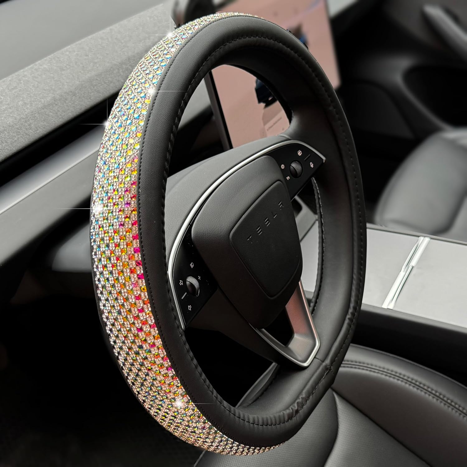 b0dfqvwfpl 3 Bling Comfy Steering Wheel Cover for Tesla Model Y/3 (Pink)