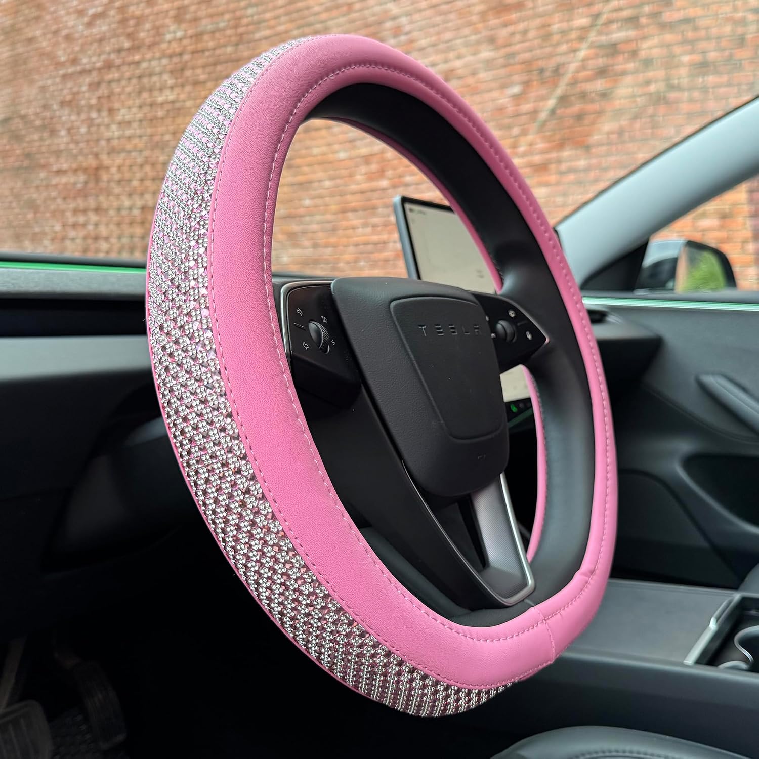b0dfqvwfpl 4 Bling Comfy Steering Wheel Cover for Tesla Model Y/3 (Pink)