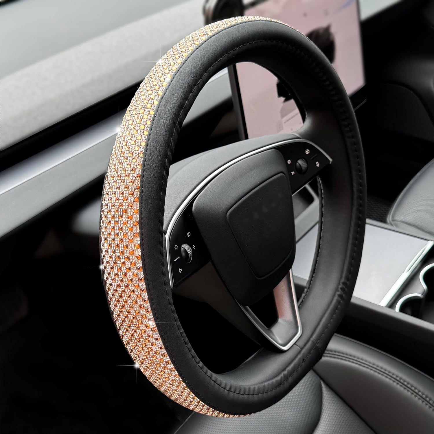 b0dfqvwfpl 7 Bling Comfy Steering Wheel Cover for Tesla Model Y/3 (Pink)