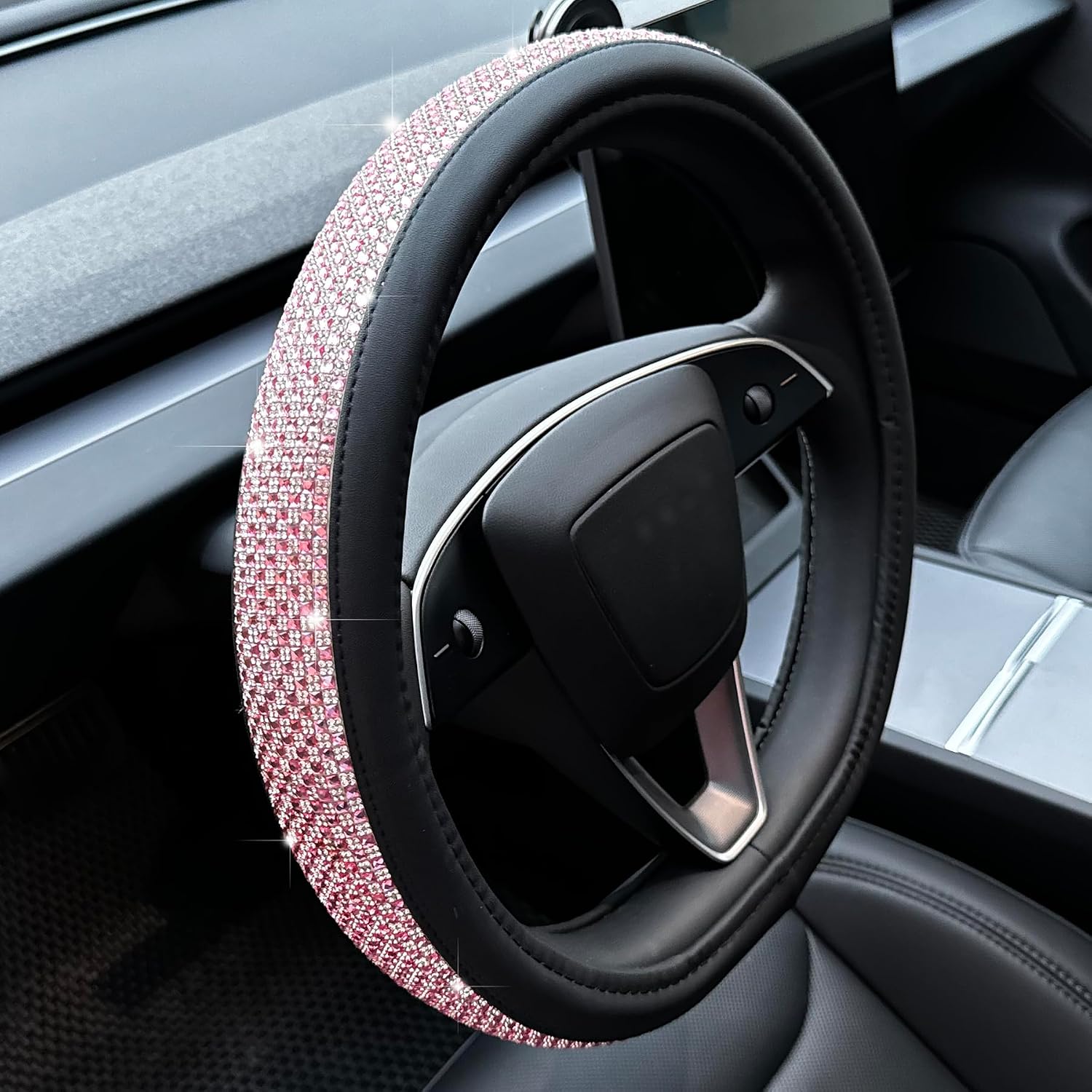b0dfqvwfpl 9 Bling Comfy Steering Wheel Cover for Tesla Model Y/3 (Pink)