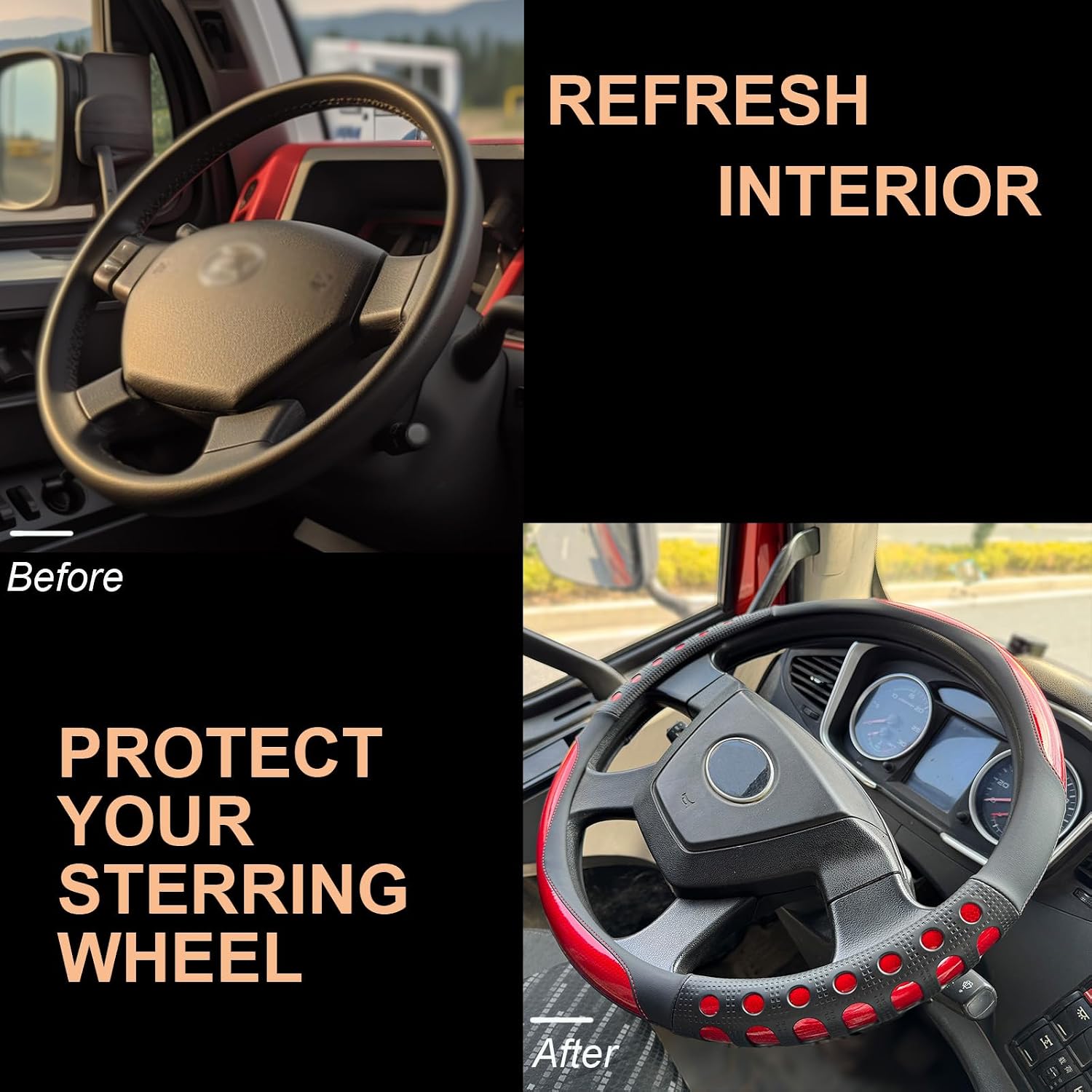 b0fl11z59h 3 XL Race Grip Steering Wheel Cover for Semi Truck 18In Racing Red