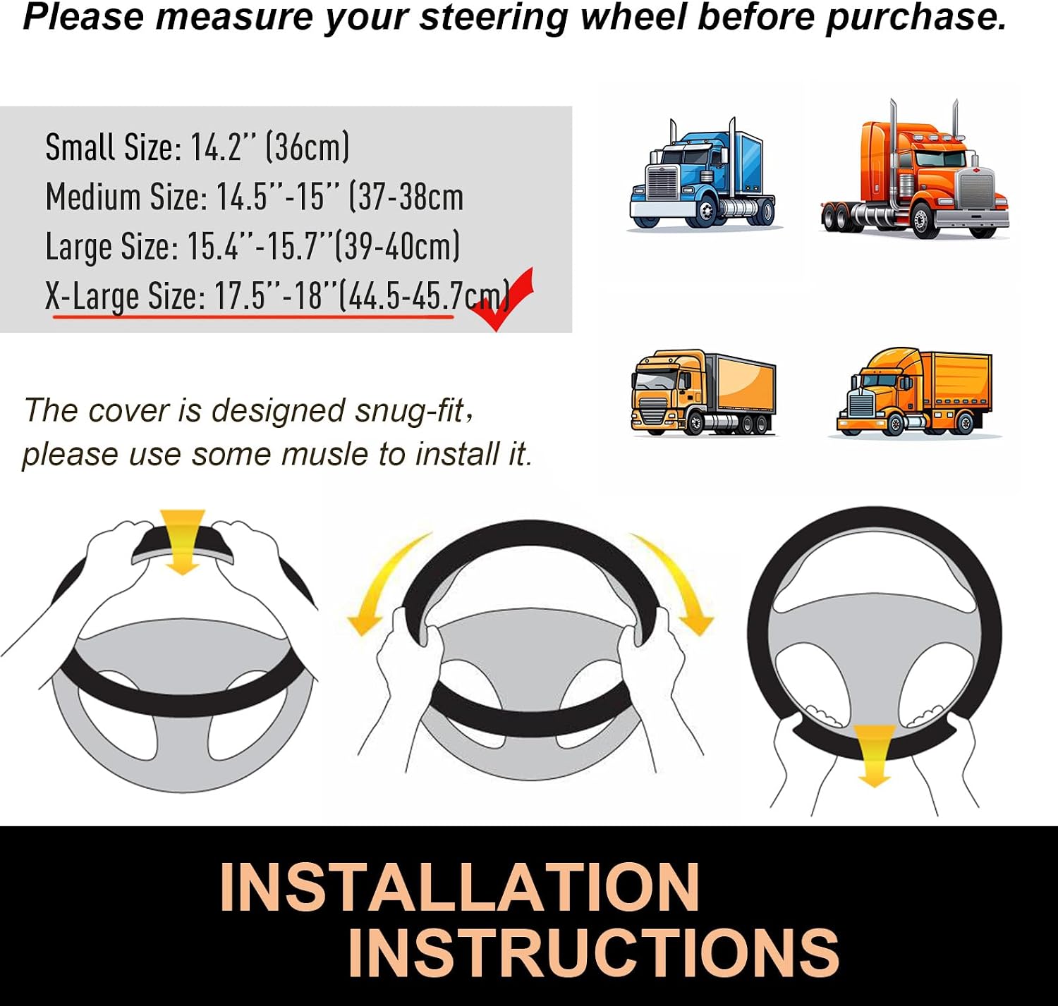b0fl11z59h 5 XL Race Grip Steering Wheel Cover for Semi Truck 18In Racing Red