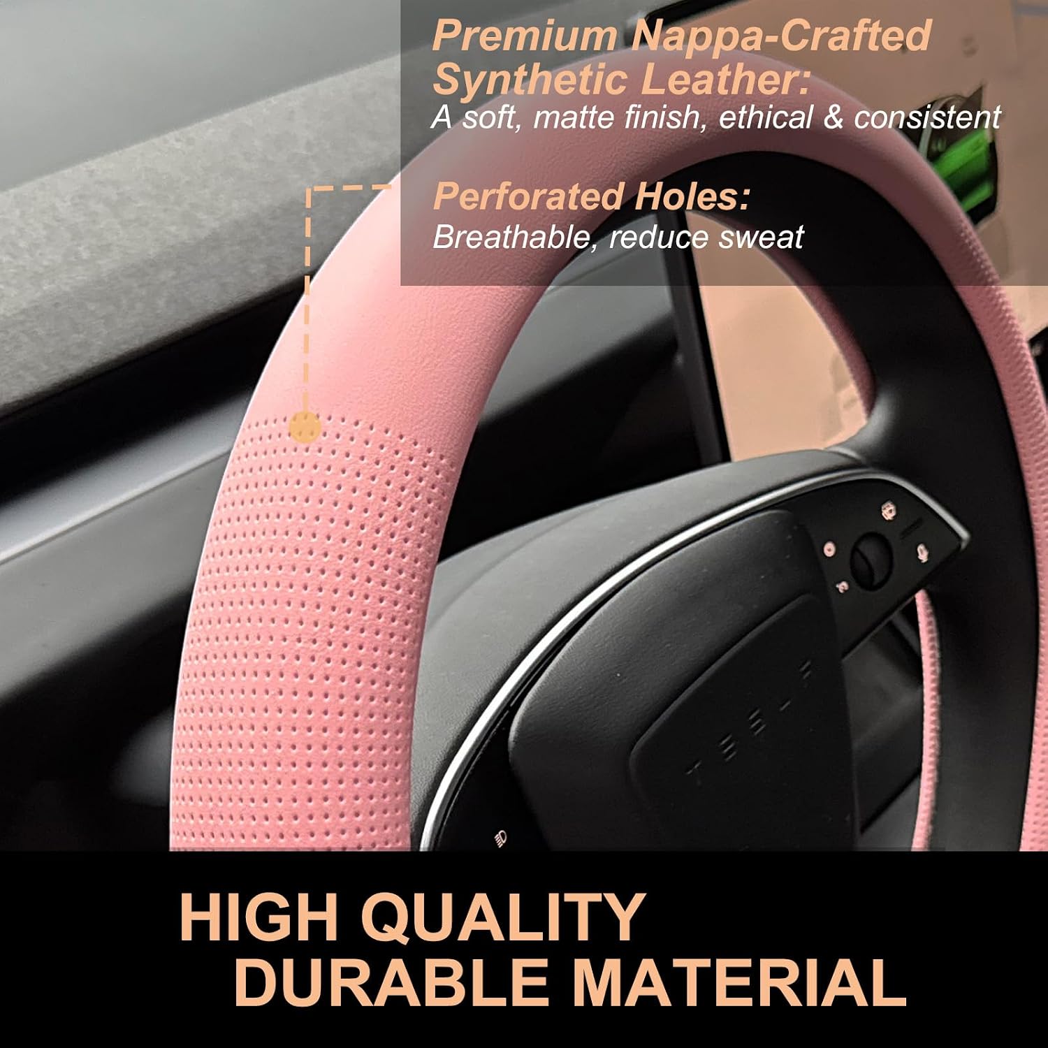 b0fl3zmvs7 2 Nappa Leather Steering Wheel Cover for Tesla Model Y/3 (Pink)